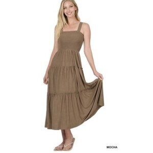Zenana Mocha Smocked Tiered Midi Dress Plus Size 1X